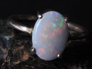 Solid Australian <b>Opal</b> <b>Ring</b>-Multi Fire 925 Sterling <b>Silver</b>-October Birthstone-Prong Setting-Certified-Classic Style-7.5 US - Product Image 1
