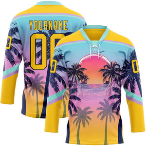 Maillot de hockey sur glace personnalisé, imprimé coucher de soleil tropical, col en V, manches trois quarts, polyester sublimé, vêtements unisexes pour adultes - Product Image 1