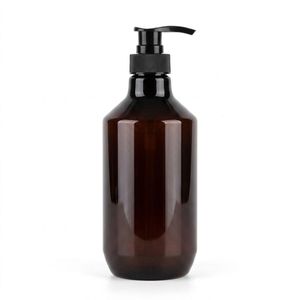 Flacon de lotion rond en PET de 800 ml, flacon en plastique ambré avec pompe noire pour shampoing, gel douche, emballage cosmétique, fabricant vietnamien - Product Image 1