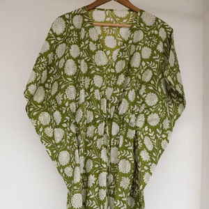 Bohemian Hand Block Print Cotton <b>Kaftan</b> Floral Robe Dress - Product Image 1
