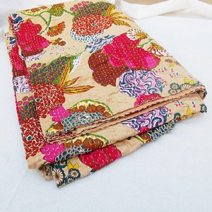 Handmade <b>Indian</b> Patchwork Kantha <b>Quilt</b> Floral Print Organic Cotton Bohemian Style All Season Home Decor - Product Image 6