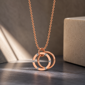 Joyería de Lujo Vaayu, Colgante de Diamantes con Doble Círculo Entrelazado, Chapado en Oro Rosa y Rodio de 14K para Mujer, Joyería Fina - Product Image 1