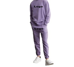 Unisex Purple Tracksuit Full Sleeve Crew Neck Casual Autumn Wear Solid Color Sweatshirt <b>Pants</b> Regular Fit With Side Pockets - Product Image 1