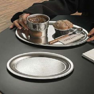 Assiettes rondes en acier inoxydable, finition argentée polie, vaisselle moderne en métal pour les mariages - Product Image 1