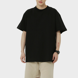 Camiseta de algodón oversize para hombre, azul claro, de manga regular, cuello redondo, diseño estampado casual, peso pesado, hombros caídos - Product Image 1