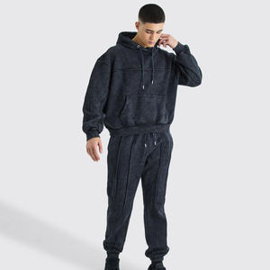 Chándal con Capucha para Hombre, Lavado Oscuro, Algodón, Manga Larga, Color Sólido, Corte Holgado Informal, para Otoño, con Cierre de Cordón Lateral - Product Image 1
