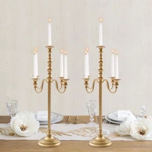 Eco-Friendly <b>Light</b> Weight Portable Square Brass Tone Metal <b>Pillar</b> Candle Holder with Classic Twisted Design for Home Decor - Product Image 2