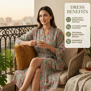 Bata Kimono de Algodón Verde Menta con Estampado Floral, Manga Larga, Ligera, Estilo Spa y Resort - Product Image 4