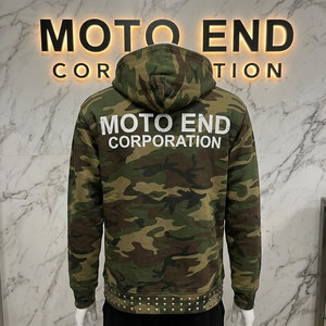 เสื้อฮู้ดดี้ผู้ชายสไตล์วินเทจสั่งทำขายส่ง ผ้าฝ้าย 100% พิมพ์ลายพรางกราฟิก หนา 500 กรัม ทรงโอเวอร์ไซส์ ซิปหน้า ล้างสีแบบแอซิดวอช - Product Image 2