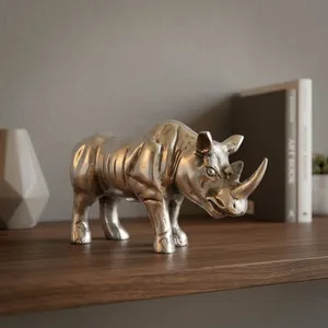 Figurine de rhinocéros en argent poli, sculpture d'animal détaillée, décoration de table de luxe, art animalier, cadeau pour la maison - Product Image 5