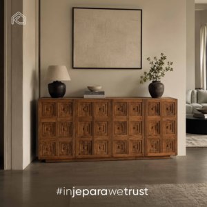 Custom-design Solid Teak Wood <b>Console</b> Cabinet Geometric Carving Sideboard Contemporary Modern Home Furniture for Living Room - Product Image 1