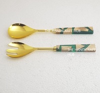 Ensemble de fourchettes et cuillères à salade en acier inoxydable avec manche en marbre, écologique, compatible lave-vaisselle, accessoires de cuisine, vente en gros