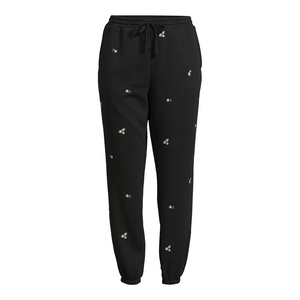 Pantalon de jogging décontracté et respirant brodé, taille mi-haute, coupe large et ample, style oversize, léger pour femme - Product Image 1