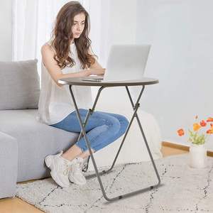 Portable Contemporary <b>Folding</b> TV Tray <b>Table</b> Small <b>Round</b> Foldable Side <b>Table</b> with Metal & Textile for Living Room & Outdoor Use - Product Image 3