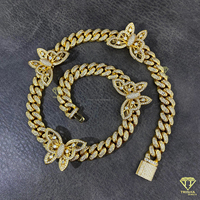 Collar de Lujo Personalizado con Cadena Cubana de Mariposa y Diamantes de Moissanita, Estilo Hip Hop Bling, Joyería de Gran Venta