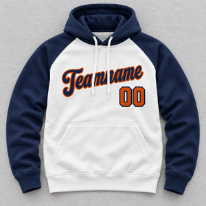 Custom Team <b>Hoodie</b> Navy White Raglan Pullover Personalized <b>Name</b> Number Hooded Sweatshirt for Clubs and Teamwear Wholesale - Product Image 4