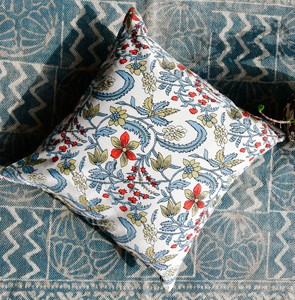 Handmade 100% Cotton Eco-Friendly Washable Floral Block Print Boho Home Decor Cushion <b>Cover</b> <b>Throw</b> Pillow Case - Product Image 2