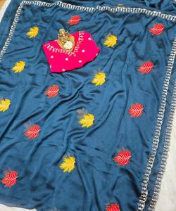 ผ้าไหมแฟนซีลายรังโกลี ประดับด้วยกระจกแท้ งานปักดิ้นทอง  ชุดส่าหรีพร้อมเสื้อคลุมแบบยังไม่เย็บติดกัน เหมาะสำหรับงานปาร์ตี้ งานแต่งงาน งานเฉลิมฉลอง ชุดพื้นเมือง สีชมพู สีฟ้า - Product Image 6