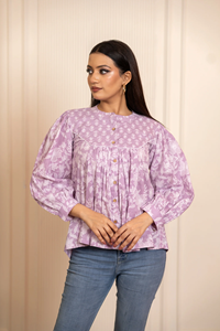 SUKOON Haut fluide en coton à motif floral pour femme, manches longues, coupe décontractée, détail boutonné |   Tunique d'été pour femmes, à porter au quotidien - Product Image 3