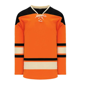 Maillot de hockey sur glace orange à manches longues, col en V, fermeture à nouer, design rayé, vêtements unisexes pour adultes, coupe régulière, toutes saisons - Product Image 1