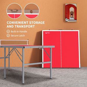Set Moderno di Tavolo da Ping Pong Pieghevole con Rete, Racchette e Palline per Sport Indoor/Outdoor, Materiale MDF Rosso e Acciaio - Product Image 4