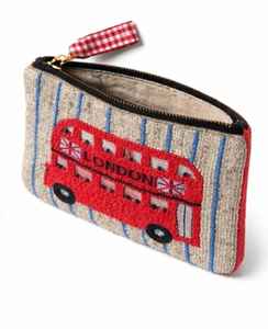 Portefeuille porte-monnaie de luxe fait main brodé Bus de Londres avec bracelet perlé et chaîne pour femme, motif voyage mignon, rouge double - Product Image 4