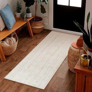 Handwoven White Jute Runner <b>Rug</b> Braided Natural Fiber Carpet <b>Boho</b> Farmhouse Hallway Floor Mat - Product Image 1