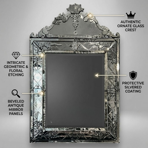 Miroir mural baroque vénitien vintage |   Miroir décoratif en verre de style antique de luxe pour entrée, couloir, salon - Product Image 4