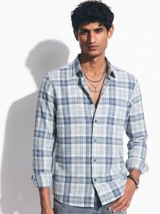 Camisa Casual a Cuadros para Hombre, Manga Larga, Cuello Clásico, Doble Botonadura, Transpirable, de Algodón Tejido, para Verano, Enovate - Product Image 2