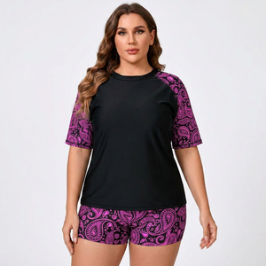 เสื้อว่ายน้ำผู้หญิงสีดำลายพิมพ์ลายเพสลีย์แขนสามส่วนแห้งเร็ว - Product Image 6