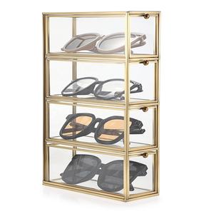 Organisateur de rangement multi-niveaux moderne en verre et métal pour la maison et le bureau, pour lunettes et petits accessoires - Product Image 1