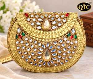 Bolso de mano pequeño con diseño Kundan, cierre de solapa, cuentas y correa de cadena, estilo étnico, para bodas y fiestas de verano, para mujer. - Product Image 1