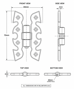 Charnière de porte noire traditionnelle en fonte, charnière papillon 70 mm - Product Image 4