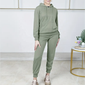 Ensemble de 2 pièces pour femmes : sweat-shirt et pantalon de survêtement, ensembles décontractés à deux pièces, pantalon ample uni sportif, sweat-shirt à capuche, 100% coton - Product Image 3