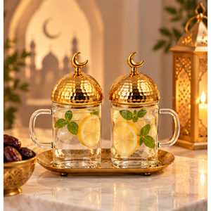 Juego de Frascos de Vidrio de Lujo con Tapa Dorada Martillada y Bandeja de Servicio, Decoraciones Elegantes de Luna Creciente para Ramadán y Eid - Product Image 3