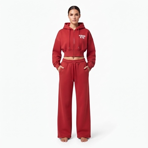 Conjunto Deportivo de Mujer, Sudadera Corta con Cierre Completo, Hombros Caídos, Manga Larga y Pantalones Jogger de Pierna Ancha, 100% Algodón Felpa - Product Image 4