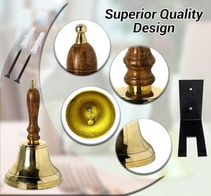 กระดิ่งมือทองเหลืองหนักแน่นพร้อมด้ามไม้ สไตล์วินเทจ สำหรับโรงเรียน บริการเรียกคุณลูกค้า โต๊ะต้อนรับ วัด บ้าน - Product Image 4
