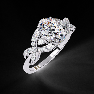Anillo Infinito con Diamante Cultivado en Laboratorio de Corte Ovalado de 2.50 Ct, Oro Blanco de 14k, Banda Trenzada con Pavé, Certificado IGI - Product Image 1