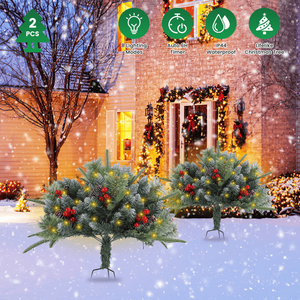 Albero di Natale Artificiale Realistico con 8 Modalità di Illuminazione, 50 LED Caldi, Timer Automatico, Impermeabile IP44, Funzionamento a Batteria, con Supporto in Vaso - Product Image 1
