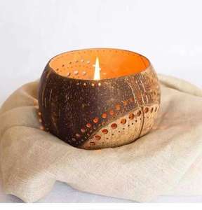 Support de bougie chauffe-plat en noix de coco écologique et élégant, motif rayons de soleil, fait main, accent décoratif naturel pour maisons contemporaines - Product Image 1