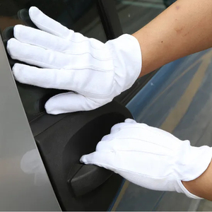 Guantes de inspección de alta calidad 100% algodón poliéster entrelazado, tamaño y diseño personalizados para trabajo con alimentos, guantes de seguridad blancos para las manos. - Product Image 4