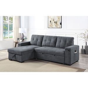 Toby 95 Reversible <b>Sleeper</b> Sectional <b>Sofa</b> Gray Woven Fabric Storage Chaise Cup Holder Charging Ports Pockets Product <b>Sofa</b> Beds - Product Image 1