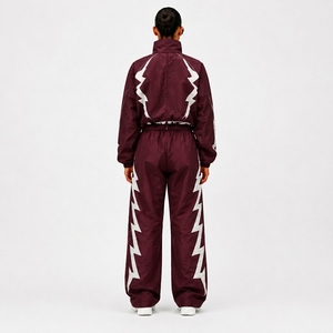 Survêtement unisexe marron à imprimé géométrique, léger, imperméable, avec fermeture éclair intégrale, col montant, coupe droite, style streetwear, printemps, 100% coton - Product Image 2