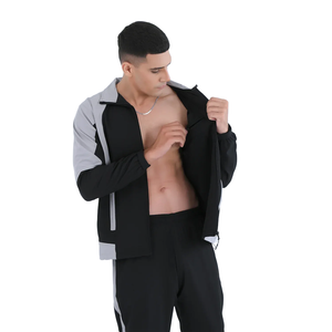 Chándal Deportivo para Hombre en Negro y Gris con Bloques de Color, Chaqueta con Cierre y Cuello Alto, Manga Larga, Secado Rápido - Product Image 4
