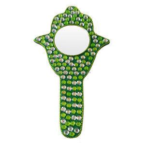 Miroir à main luxueux fait main, doré, perlé, avec poignée décorative et perles blanches, pour le maquillage et les cadeaux - Product Image 4