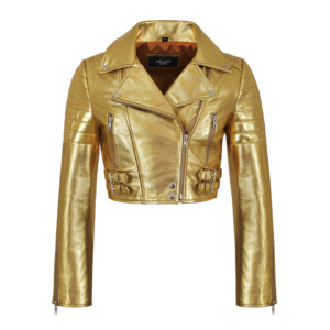 Custom 100% Genuine Shinny Foil Napa Leather Women’s Cropped <b>Jacket</b> Short Body Metallic <b>Gothic</b> Style Private Label OEM Wholesale - Product Image 5