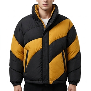 Men's Black <b>Yellow</b> Color <b>Puffer</b> <b>Jacket</b> Winter Coat Stand Collar Zip Up Outdoor Streetwear Custom Apparel OEM ODM - Product Image 2