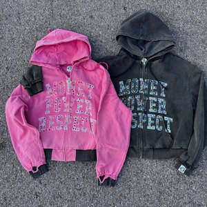 Customized Logo Printed Hooded Zipper <b>Sweatshirt</b> <b>Pink</b> Black Glitter Print Streetwear Full Sleeve Autumn Adults Unisex - Product Image 2