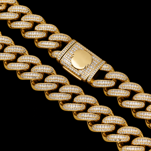 Top High Quality Man's 18K <b>Solid</b> Gold Cuban Link Chain Moissanite Diamond <b>Necklace</b> Baguette Cut Channel Setting Hip Hop Jewelry - Product Image 2