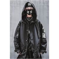 Veste à capuche noire pour homme, style streetwear oversize, coupe-vent, imprimé lettre sur la manche gauche, coupe régulière, vêtement d'hiver